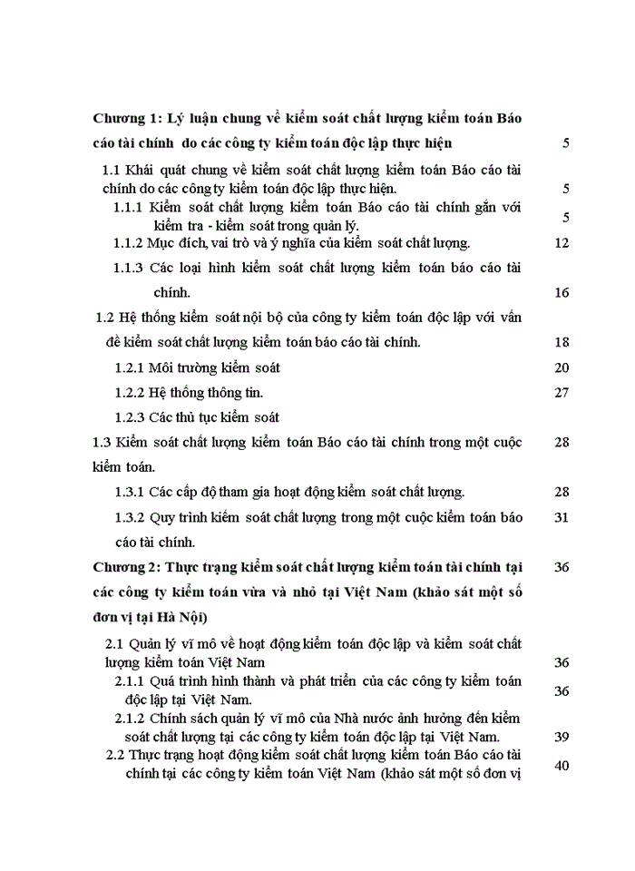 Hoàn thiện kiểm soát chất lượng kiểm toán báo cáo tài chính do các công ty kiểm toán vừa và nhỏ thực hiện tại Hà Nội
