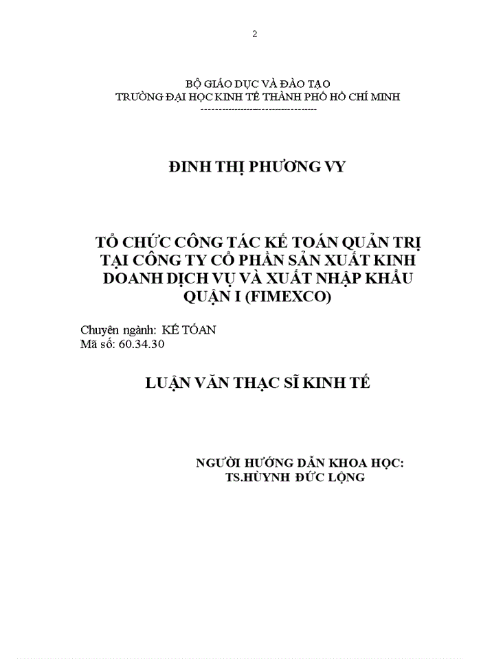 Tổ chức công tác kế toán quản trị tại công ty cổ phần sản xuất kinh doanh dịch vụ và xuất nhập khẩu quận i (FIMEXCO)