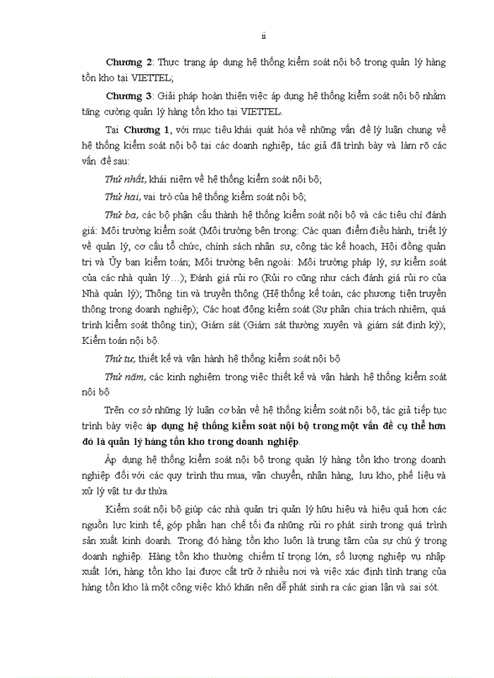 image for page Hoàn thiện việc áp dụng hệ thống kiểm soát nội bộ nhằm tăng cường quản lý hàng tồn kho tại tổng công ty viễn thông quân đội VIETTEL