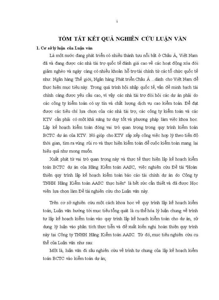 image for page Hoàn thiện quy trình lập kế hoạch kiểm toán báo cáo tài chính dự án do công ty trách nhiệm hữu hạn hãng kiểm toán aasc thực hiện