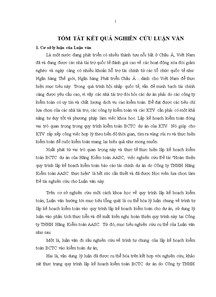 image for page Hoàn thiện quy trình lập kế hoạch kiểm toán báo cáo tài chính dự án do công ty trách nhiệm hữu hạn hãng kiểm toán aasc thực hiện