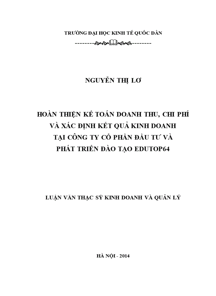 Hoàn thiện kế toán doanh thu, chi phí và xác định kết quả kinh doanh tại công ty cổ phần đầu tư và phát triển đào tạo edutop64