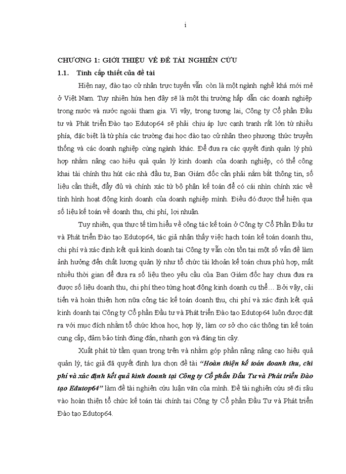 image for page Hoàn thiện kế toán doanh thu, chi phí và xác định kết quả kinh doanh tại công ty cổ phần đầu tư và phát triển đào tạo edutop64
