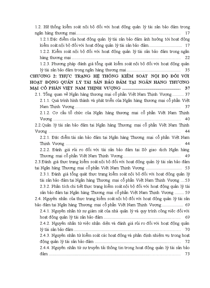 Hoàn thiện hệ thống kiểm soát nội bộ đối với hoạt động quản lý tài sản bảo đảm tại ngân hàng thương mại cổ phần việt nam thịnh vượng