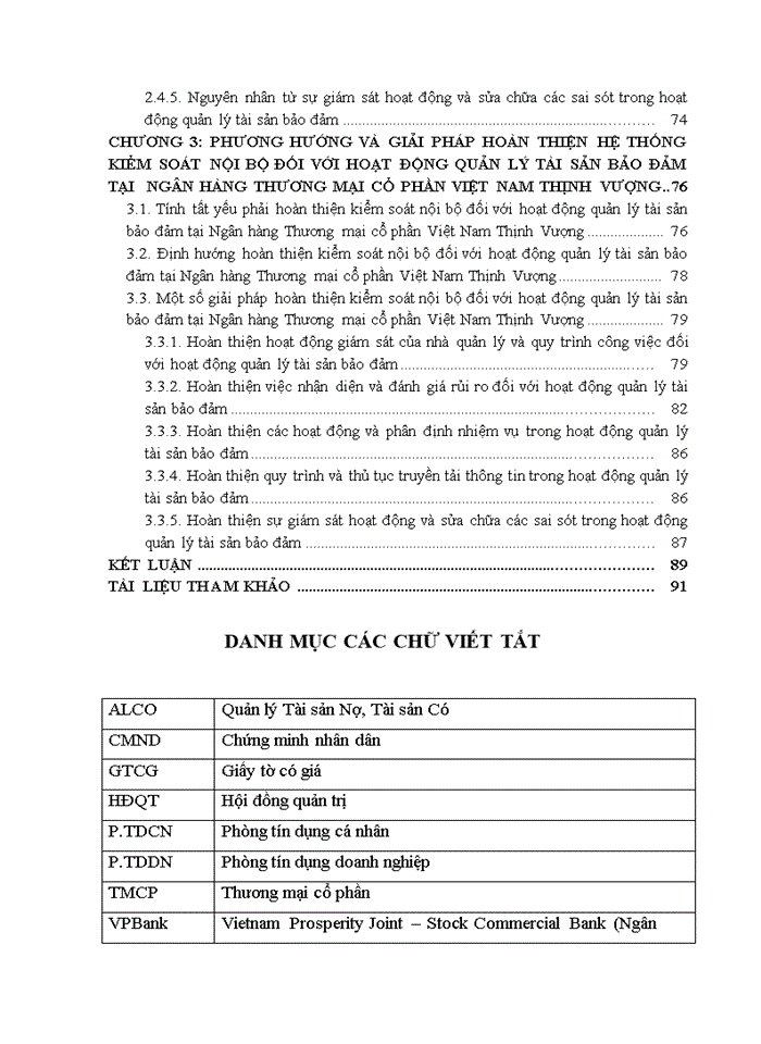 Hoàn thiện hệ thống kiểm soát nội bộ đối với hoạt động quản lý tài sản bảo đảm tại ngân hàng thương mại cổ phần việt nam thịnh vượng