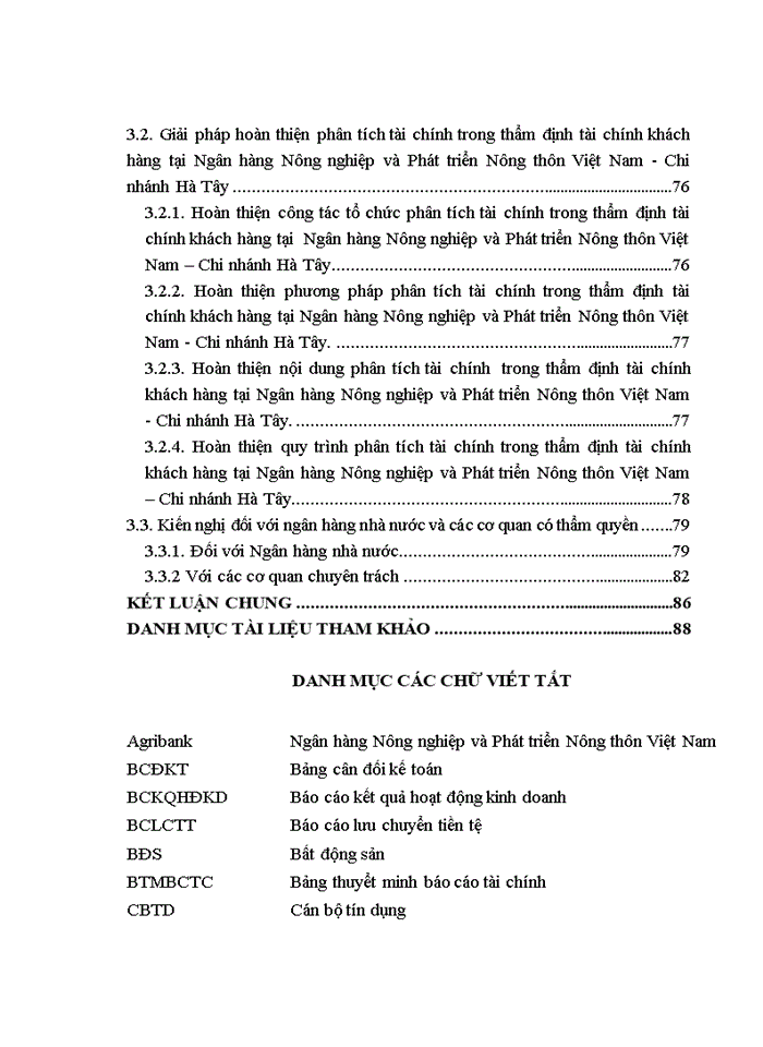 Phân tích tài chính trong thẩm định tài chính khách hàng tại ngân hàng nông nghiệp và phát triển nông thôn việt nam - chi nhánh hà tây