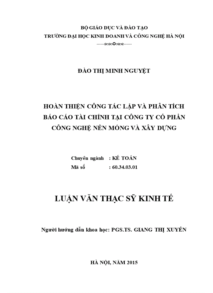 Hoàn thiện công tác lập và phân tích báo cáo tài chính tại công ty cổ phần công nghệ nền móng và xây dựng