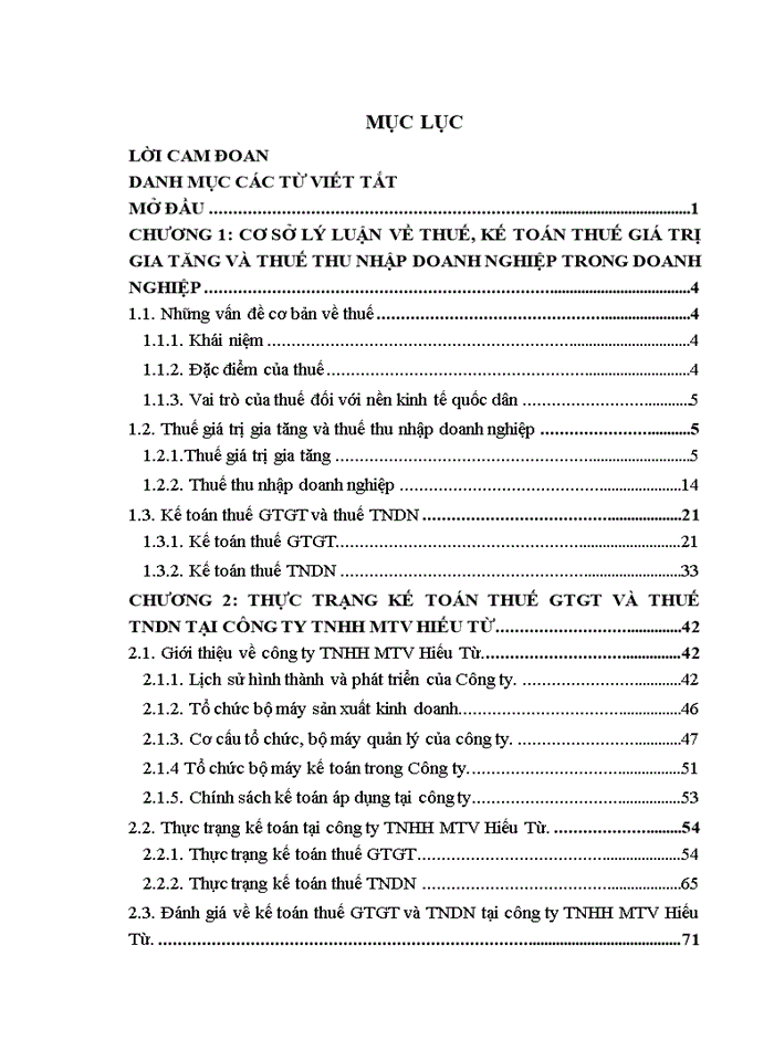 Hoàn thiện kế toán thuế giá trị gia tăng, thuế thu nhập doanh nghiệp tại công tytnhh mtv hiếu từ