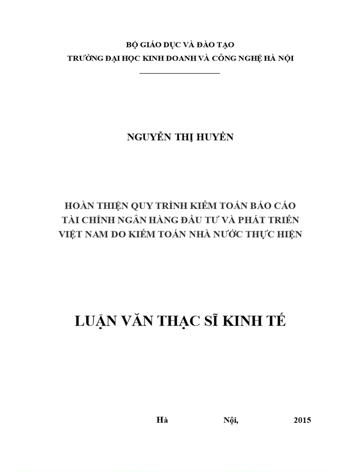 Hoàn thiện quy trình kiểm toán báo cáo tài chính ngân hàng đầu tư và phát triển việt nam do kiểm toán nhà nước thực hiện