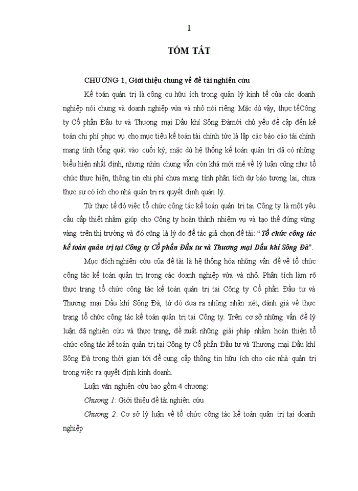image for page Tổ chức công tác kế toán quản trị tại công ty cổ phần đầu tư và thương mại dầu khí sông đà