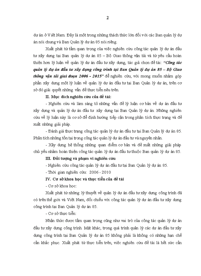 image for page Công tác quản lý dự án đầu tư xây dựng công trình tại Ban Quản lý dự án 85, Bộ Giao thông vận tải giai đoạn 2010-2015