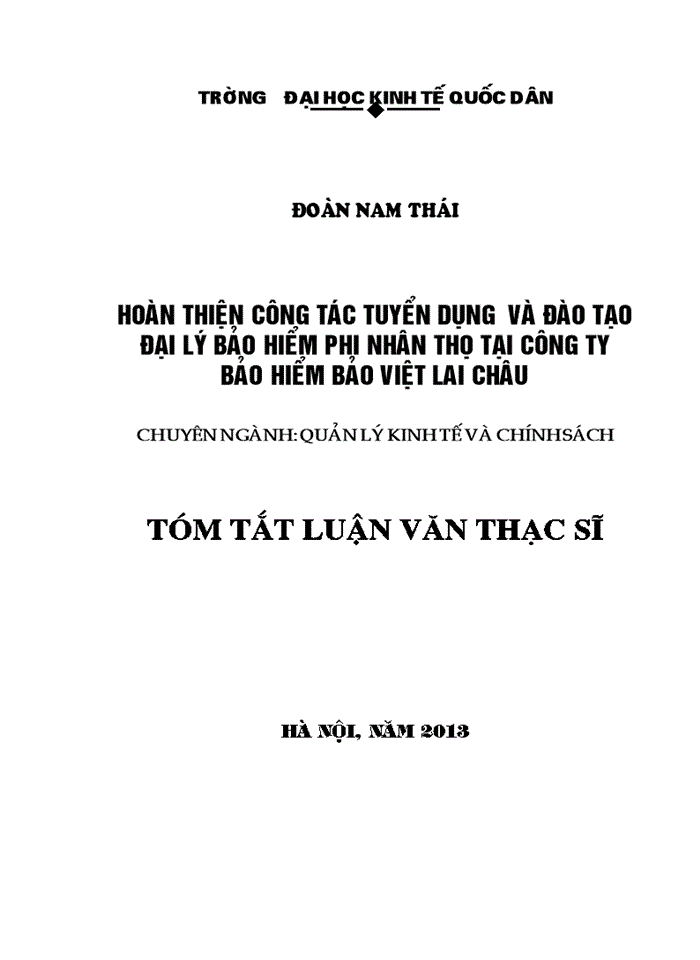 image for page Hoàn thiện công tác tuyển dụng  và đào tạo đại lý bảo hiểm phi nhân thọ tại công ty bảo hiểm bảo việt lai châu
