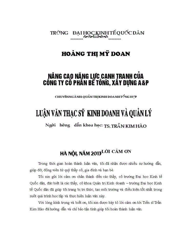 Nâng cao năng lực cạnh tranh của công ty cổ phần bê tông, xây dựng A&P