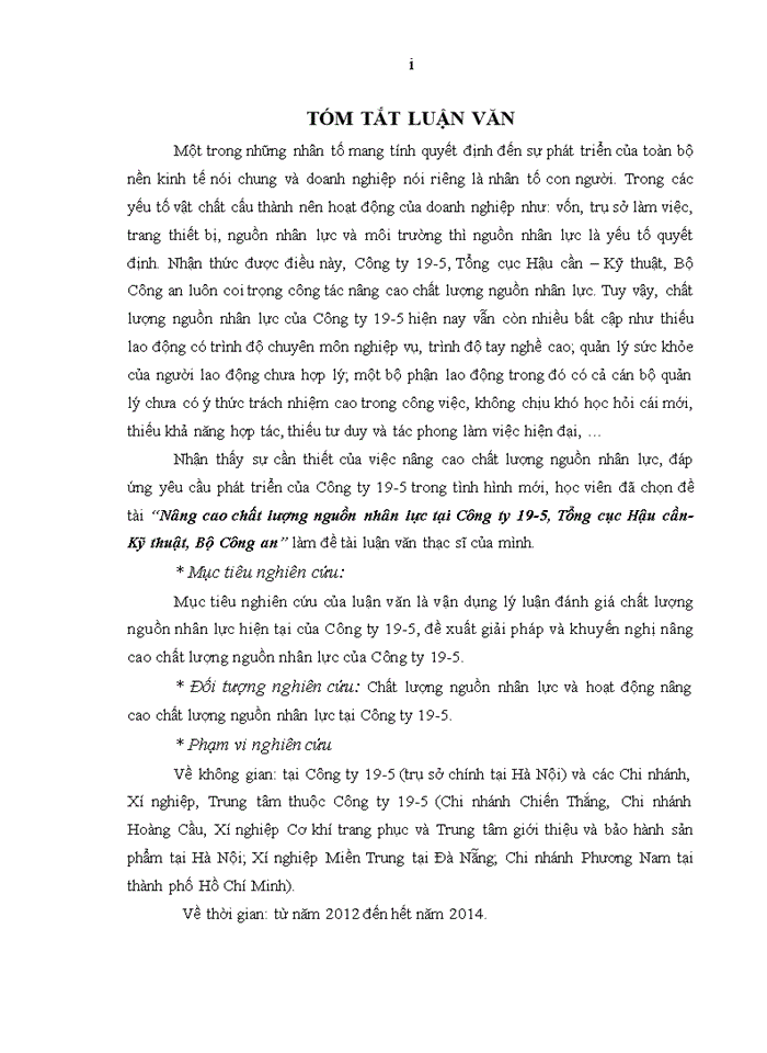 image for page Nâng cao chất lượng nguồn nhân lực tại Công ty 19-5, Tổng cục Hậu cần – Kỹ thuật, Bộ Công an