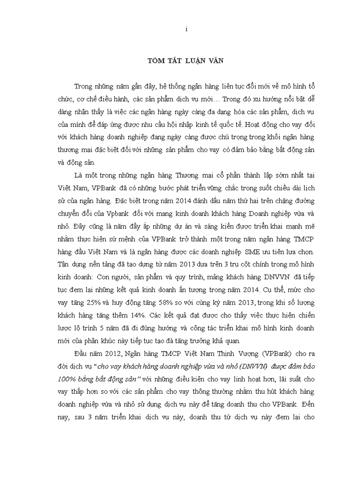 image for page Marketing dịch vụ cho vay khách hàng doanh nghiệp vừa và nhỏ (DNVVN) được đảm bảo 100% bằng bất động sản tại Ngân hàng TMCP Việt Nam Thịnh Vượng(VPBank)