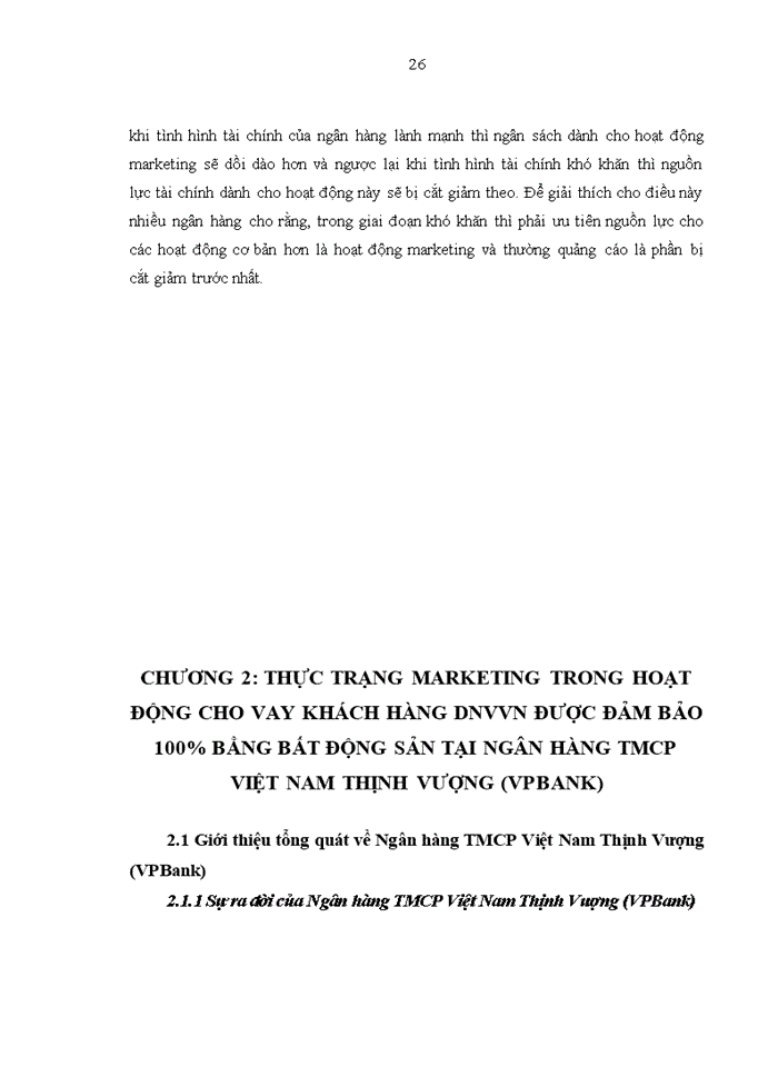 image for page Marketing dịch vụ cho vay khách hàng doanh nghiệp vừa và nhỏ (DNVVN) được đảm bảo 100% bằng bất động sản tại Ngân hàng TMCP Việt Nam Thịnh Vượng(VPBank)