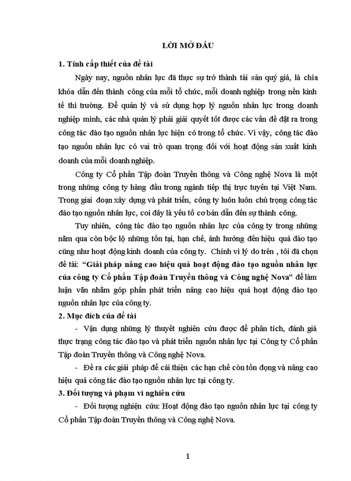 Giải pháp nâng cao hiệu quả hoạt động đào tạo nguồn nhân lực của công ty cổ phần tập đoàn truyền thông và công nghệ nova