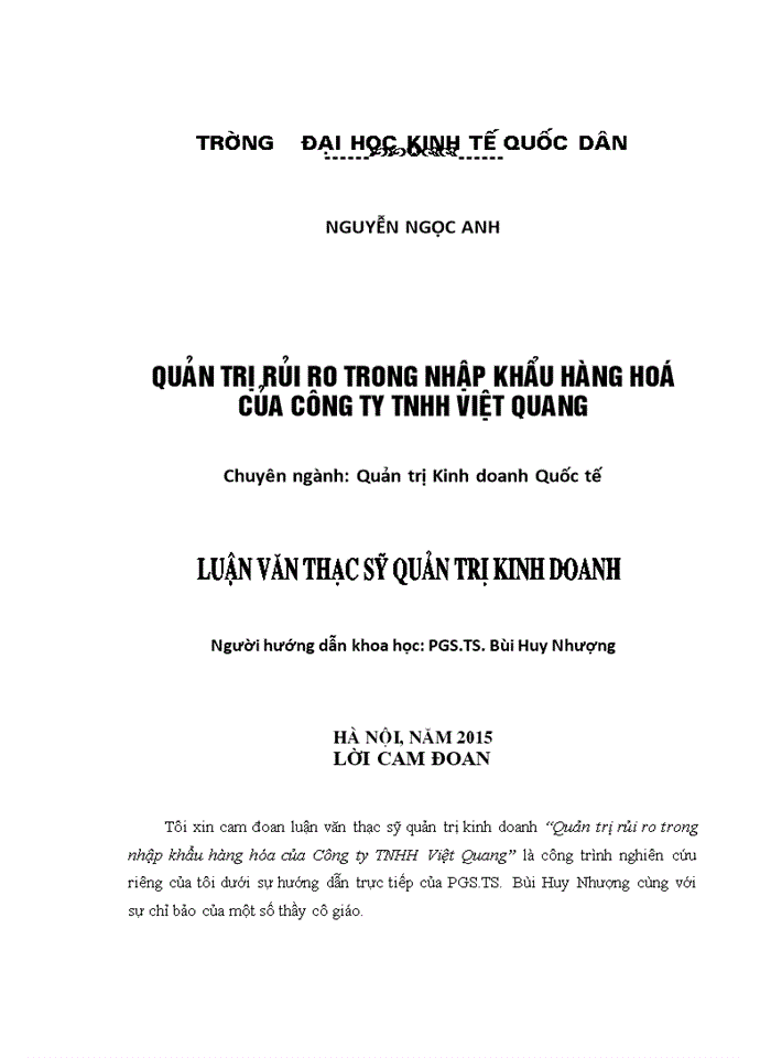 Quản trị rủi ro trong nhập khẩu hàng hoá của công ty TNHH VIỆT QUANG