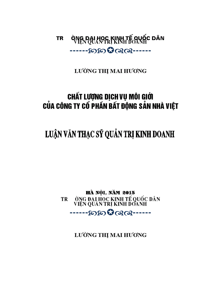 CHẤT LƯỢNG DỊCH VỤ MÔI GIỚI CỦA CÔNG TY CỔ PHẦN BẤT ĐỘNG SẢN NHÀ VIỆT