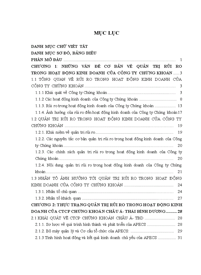 Quản trị rủi ro trong hoạt động kinh doanh của công ty cổ phần chứng khoán châu á - thái bình dương