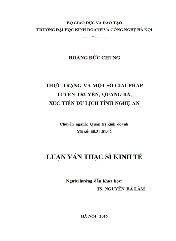 Thực trạng và một số giải pháp tuyên truyền, quảng bá, xúc tiến du lịch tỉnh nghệ an