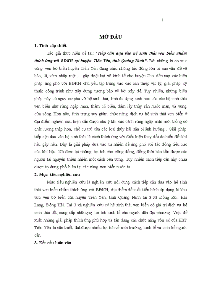 image for page Tiếp cận dựa vào hệ sinh thái ven biển nhằm thích ứng với biến đổi khí hậu tại huyện tiên yên, tỉnh quảng ninh