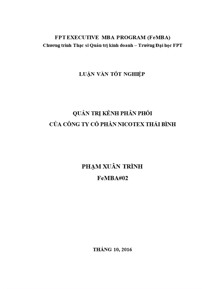 Quản trị kênh phân phối của công ty cổ phần NICOTEX THÁI BÌNH