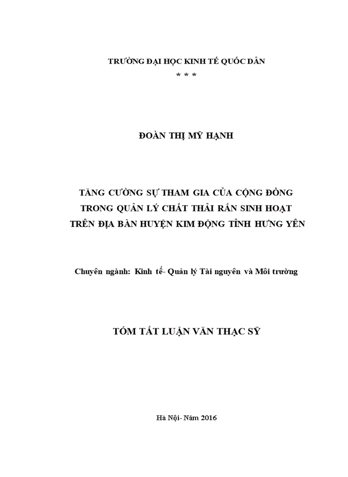 image for page Tăng cường sự tham gia của cộng đồng trong quản lý chất thải rắn sinh hoạt trên địa bàn huyện kim động tỉnh HƯNG YÊN