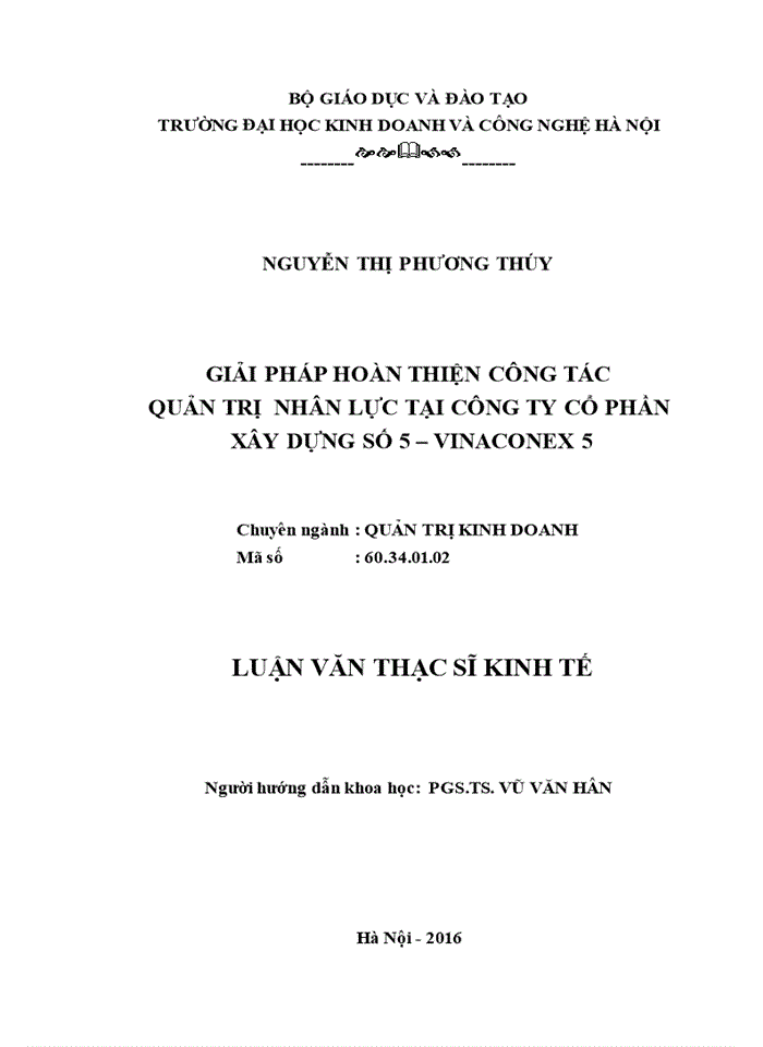 Giải pháp hoàn thiện công tác quản trị  nhân lực tại công ty cổ phần xây dựng số 5 – vinaconex 5