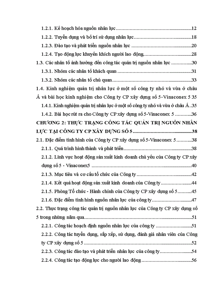 Giải pháp hoàn thiện công tác quản trị  nhân lực tại công ty cổ phần xây dựng số 5 – vinaconex 5
