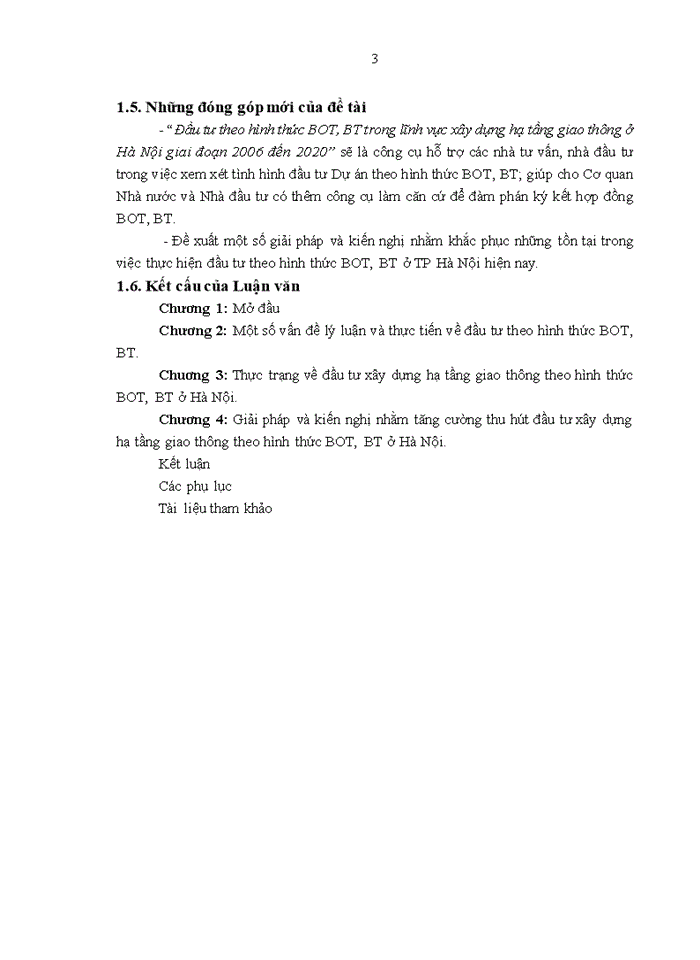 Đầu tư theo hình thức BOT, BT trong lĩnh vực xây dựng hạ tầng giao thông ở Hà Nội giai đoạn 2006 đến 2020
