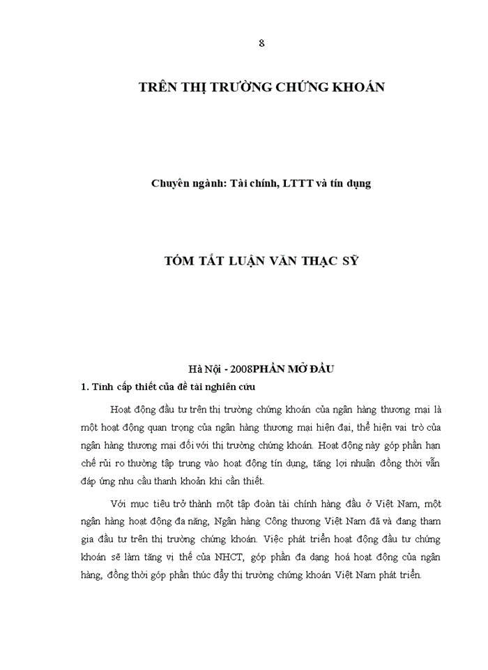 image for page Tăng cường hoạt động đầu tư của ngân hàng công thương việt nam trên thị trường chứng khoán