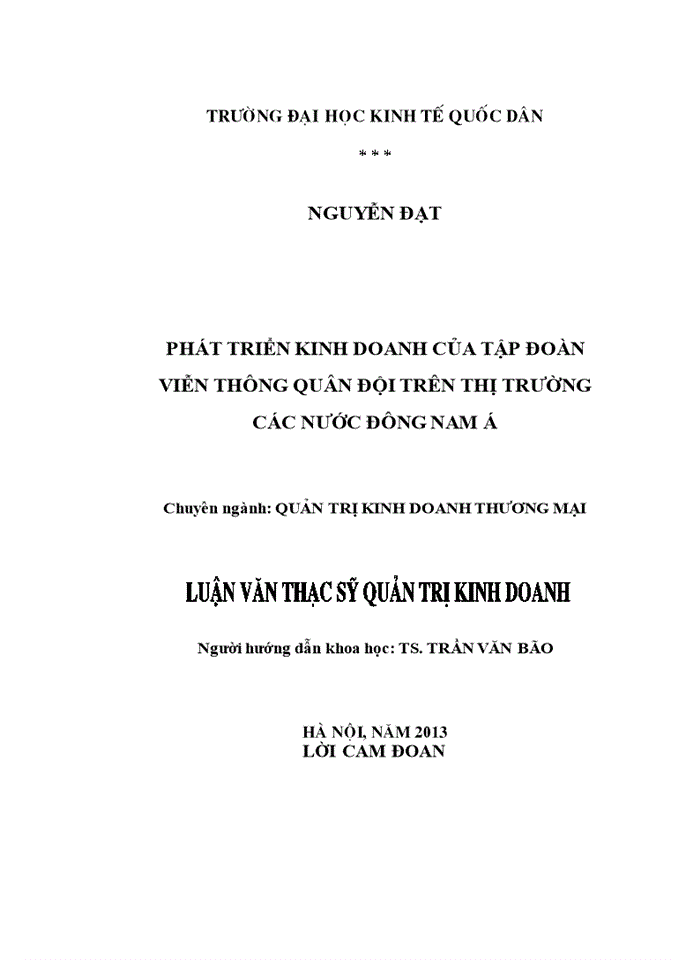 Phát triển kinh doanh của tập đoàn viễn thông quân đội trên thị trường các nước đông nam á