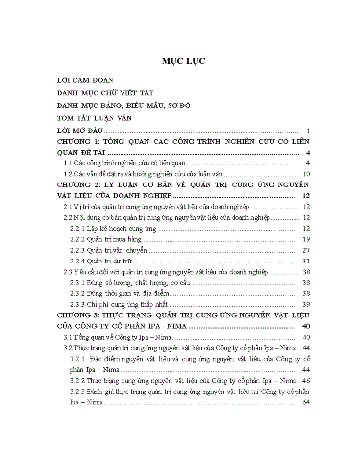 Quản trị cung ứng nguyên vật liệu của Công ty cổ phần Ipa – Nima