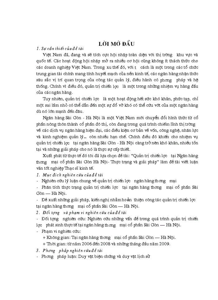 Quản trị chiến lược tại Ngân hàng thương mại cổ phần Sài Gòn Hà Nội- Thực trạng và giải pháp