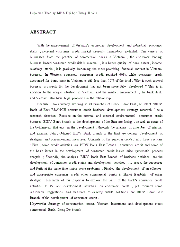 Nghiên cứu chiến lược phát triển nghiệp vụ tín dụng tiêu dùng tại ngân hàng thương mại cổ phần đầu tư và phát triển việt nam - chi nhánh đông đô