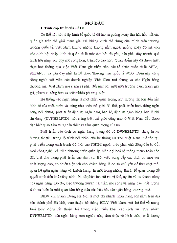 image for page Phát triển dịch vụ ngân hàng bán lẻ phi tín dung tại BIDV - chi nhánh đông HÀ NỘI