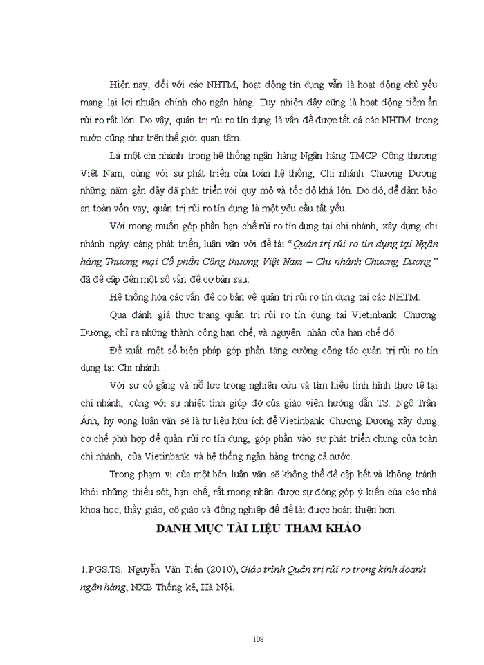 image for page Quản trị rủi ro tín dụng tại Ngân hàng TMCP Công thương Việt Nam – Chi nhánh Chương Dương