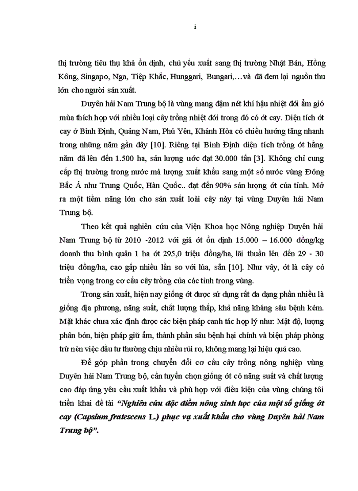 image for page Nghiên cứu đặc điểm nông sinh học của một số giống ớt cay (Capsium frutescens L.) phục vụ xuất khẩu cho vùng Duyên hải Nam Trung bộ