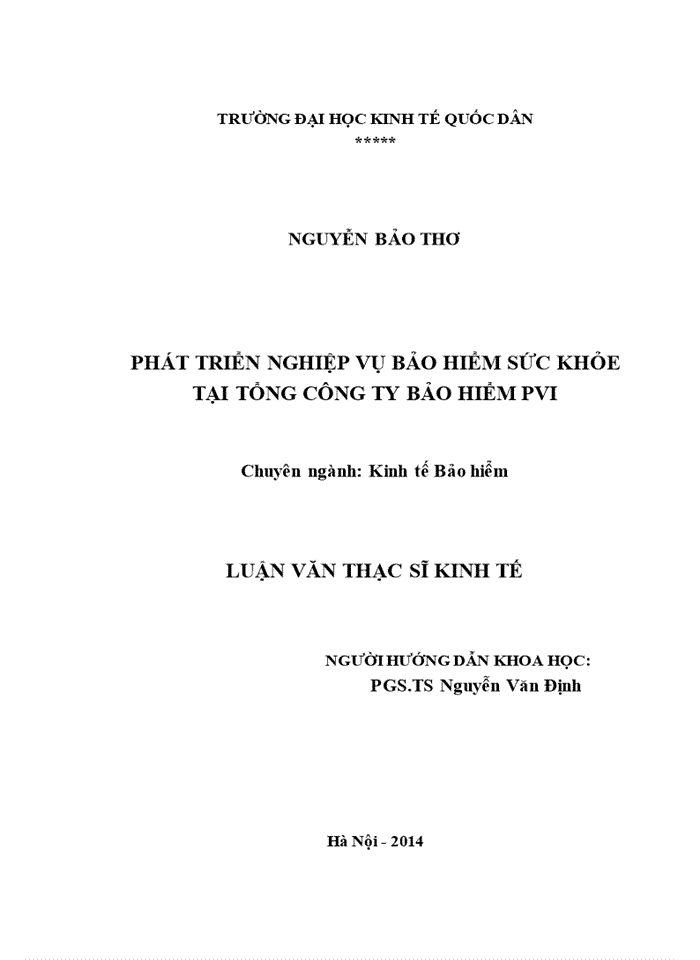 Phát triển nghiệp vụ bảo hiểm sức khỏe tại tổng công ty bảo hiểm PVI