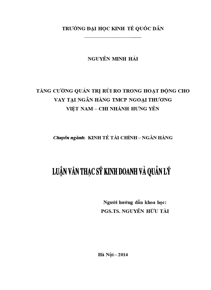 image for page Tăng cường quản trị rủi ro trong hoạt động cho vay tại ngân hàng tmcp ngoại thương việt nam – chi nhánh hưng yên