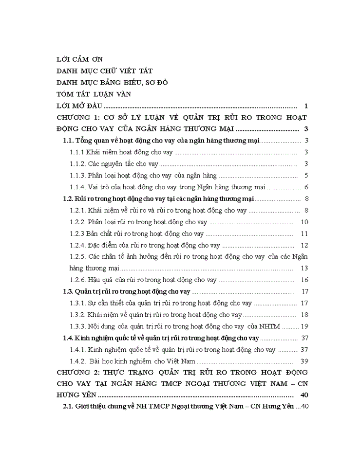 image for page Tăng cường quản trị rủi ro trong hoạt động cho vay tại ngân hàng tmcp ngoại thương việt nam – chi nhánh hưng yên