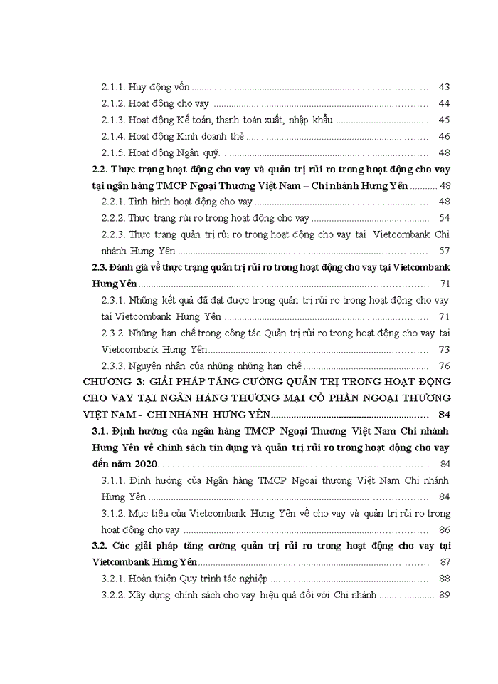 image for page Tăng cường quản trị rủi ro trong hoạt động cho vay tại ngân hàng tmcp ngoại thương việt nam – chi nhánh hưng yên