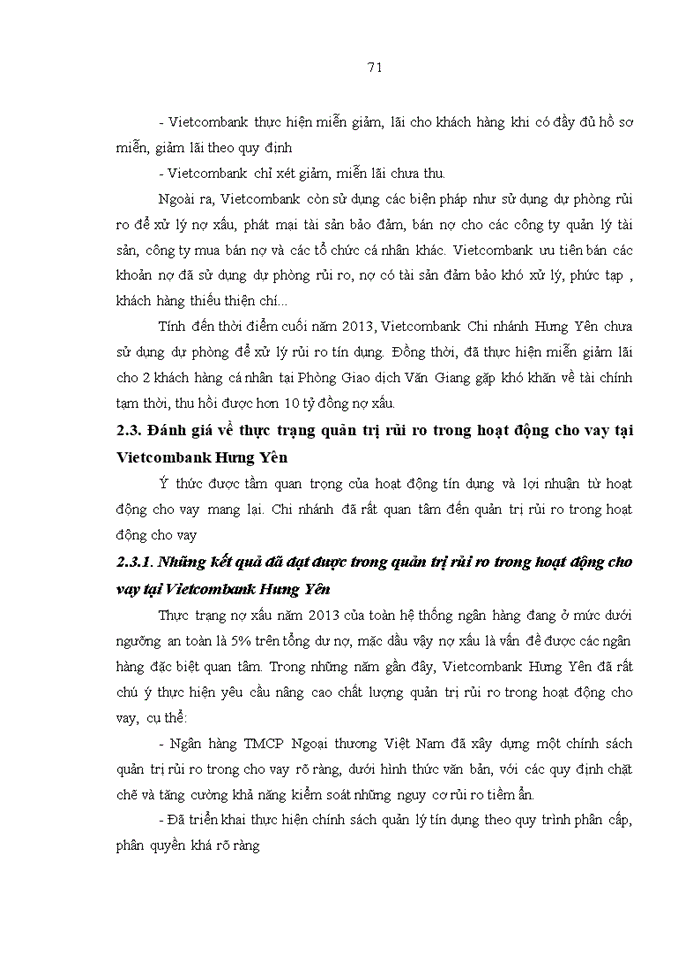 image for page Tăng cường quản trị rủi ro trong hoạt động cho vay tại ngân hàng tmcp ngoại thương việt nam – chi nhánh hưng yên