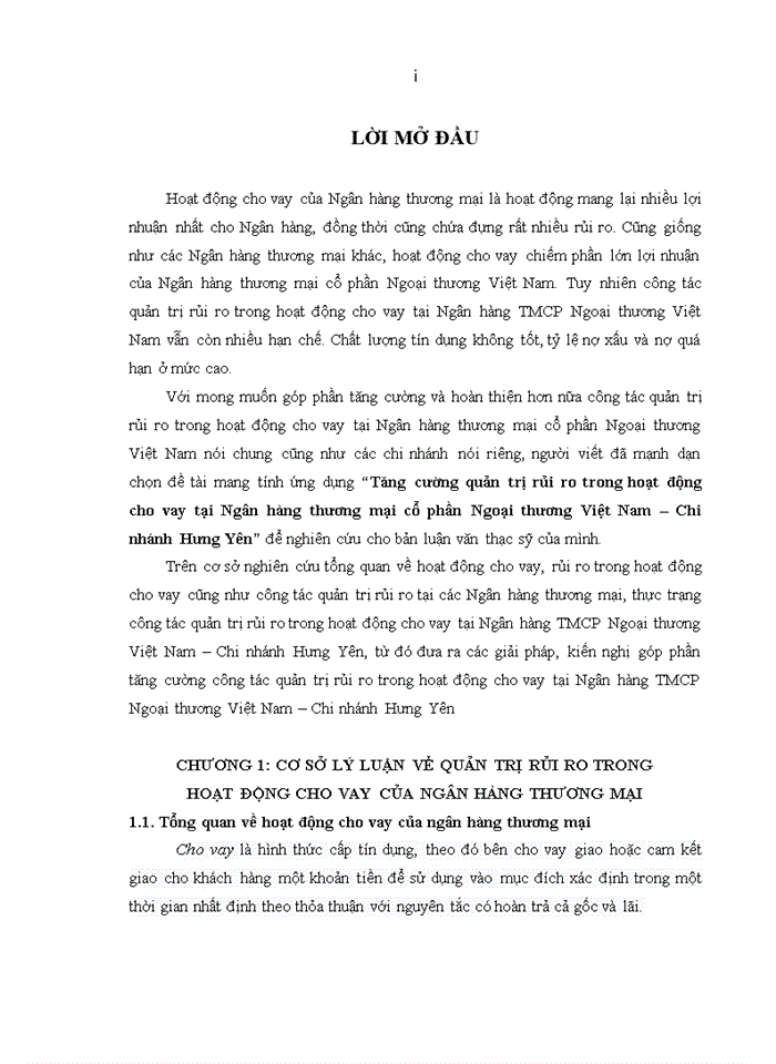 image for page Tăng cường quản trị rủi ro trong hoạt động cho vay tại ngân hàng tmcp ngoại thương việt nam – chi nhánh HƯNG YÊN