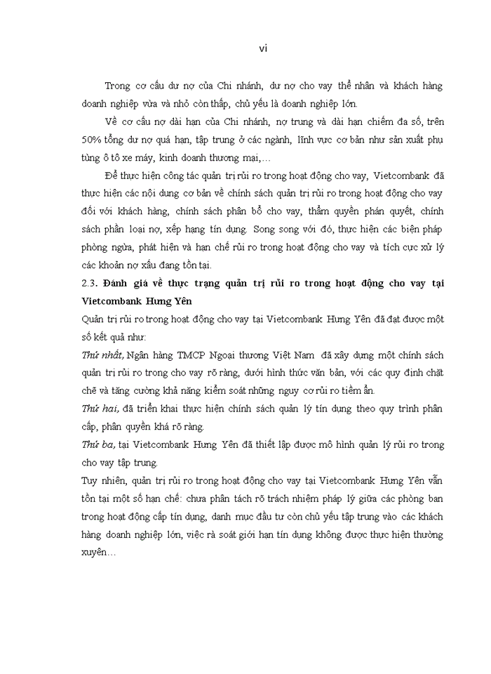 image for page Tăng cường quản trị rủi ro trong hoạt động cho vay tại ngân hàng tmcp ngoại thương việt nam – chi nhánh HƯNG YÊN