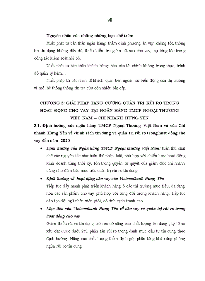 image for page Tăng cường quản trị rủi ro trong hoạt động cho vay tại ngân hàng tmcp ngoại thương việt nam – chi nhánh HƯNG YÊN