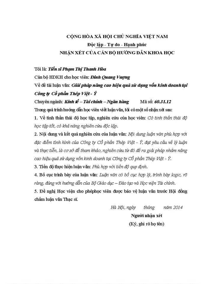 image for page Giải pháp nâng cao hiệu quả sử dụng vốn kinh doanh tại công ty cổ phần thép VIỆT - Ý