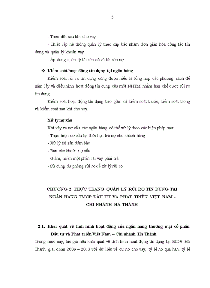 image for page Tăng cường quản lý rủi ro tín dụng tại ngân hàng thương mại cổ phần đầu tư và phát triển VIỆT NAM - chi nhánh HÀ THÀNH