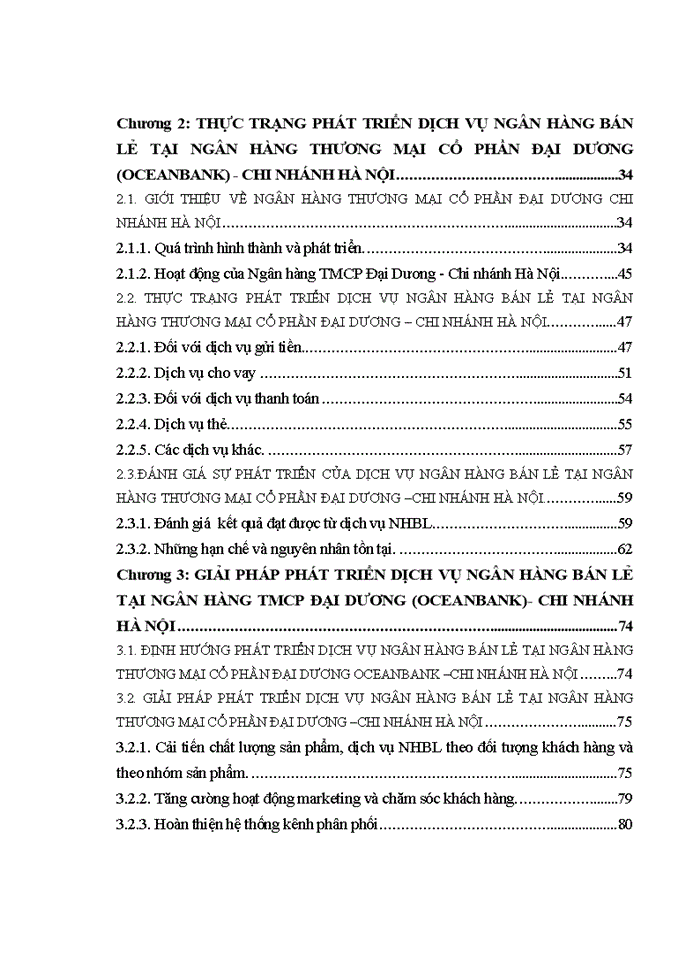 Phát triển dịch vụ ngân hàng bán lẻ tại ngân hàng thương mại cổ phần đại dương chi nhánh hà nội